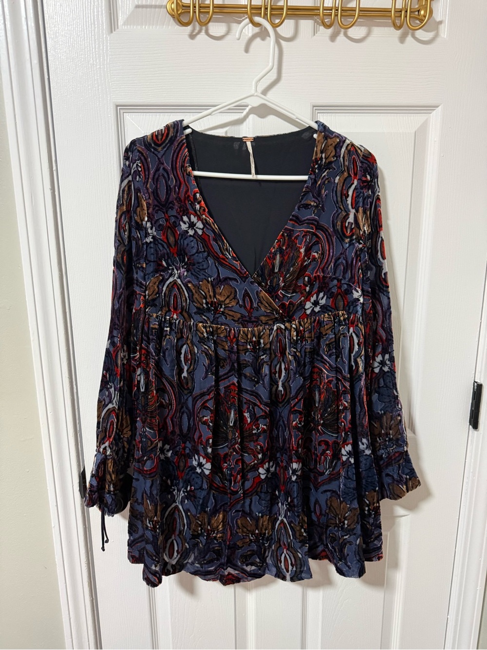 Free People Mini Dress in Navy, Burgundy & Brown Paisley